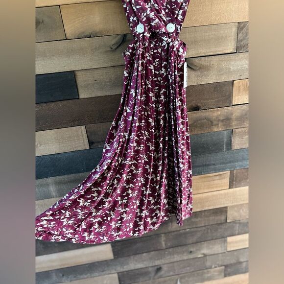 Vintage 80s Purple Floral Pinafore Dress 100% Rayon Apron Style Overall Dress - Picture 4 of 11